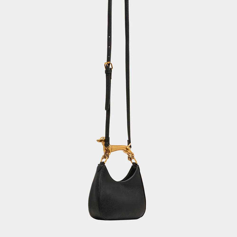 "The Wiener Whistle" Gold Dachshund Top-Handle Bag