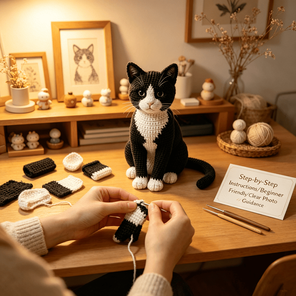 Tuxedo Cat Crochet Kit - Beginner-Friendly with Step-by-Step Guide