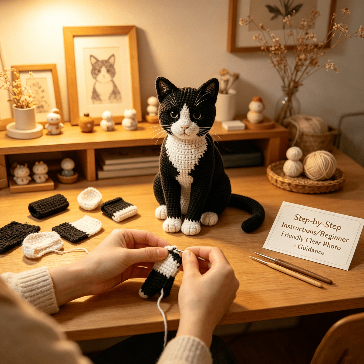 Tuxedo Cat Crochet Kit - Beginner-Friendly with Step-by-Step Guide