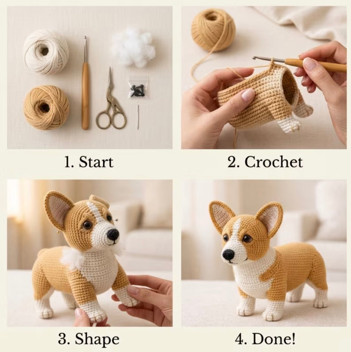 Corgi Crochet Kit For Begginers – Full Kit with Yarn, Hook & Guide