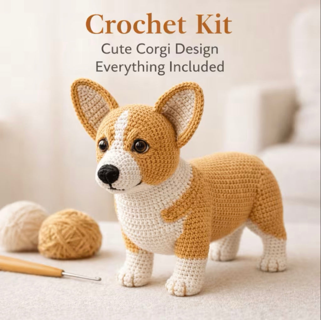 Corgi Crochet Kit For Begginers – Full Kit with Yarn, Hook & Guide