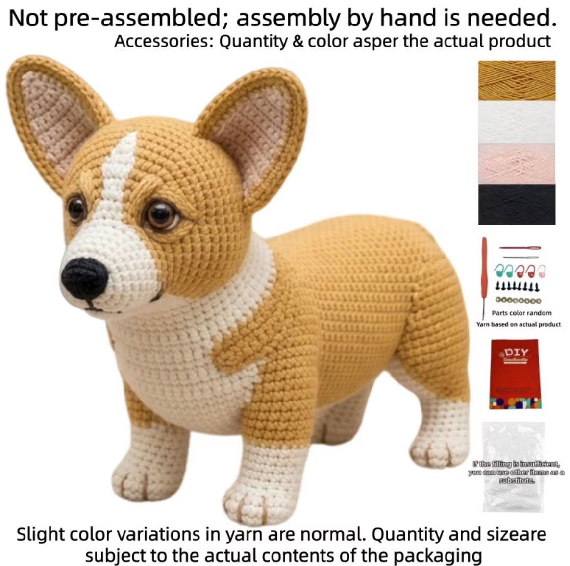 Corgi Crochet Kit For Begginers – Full Kit with Yarn, Hook & Guide