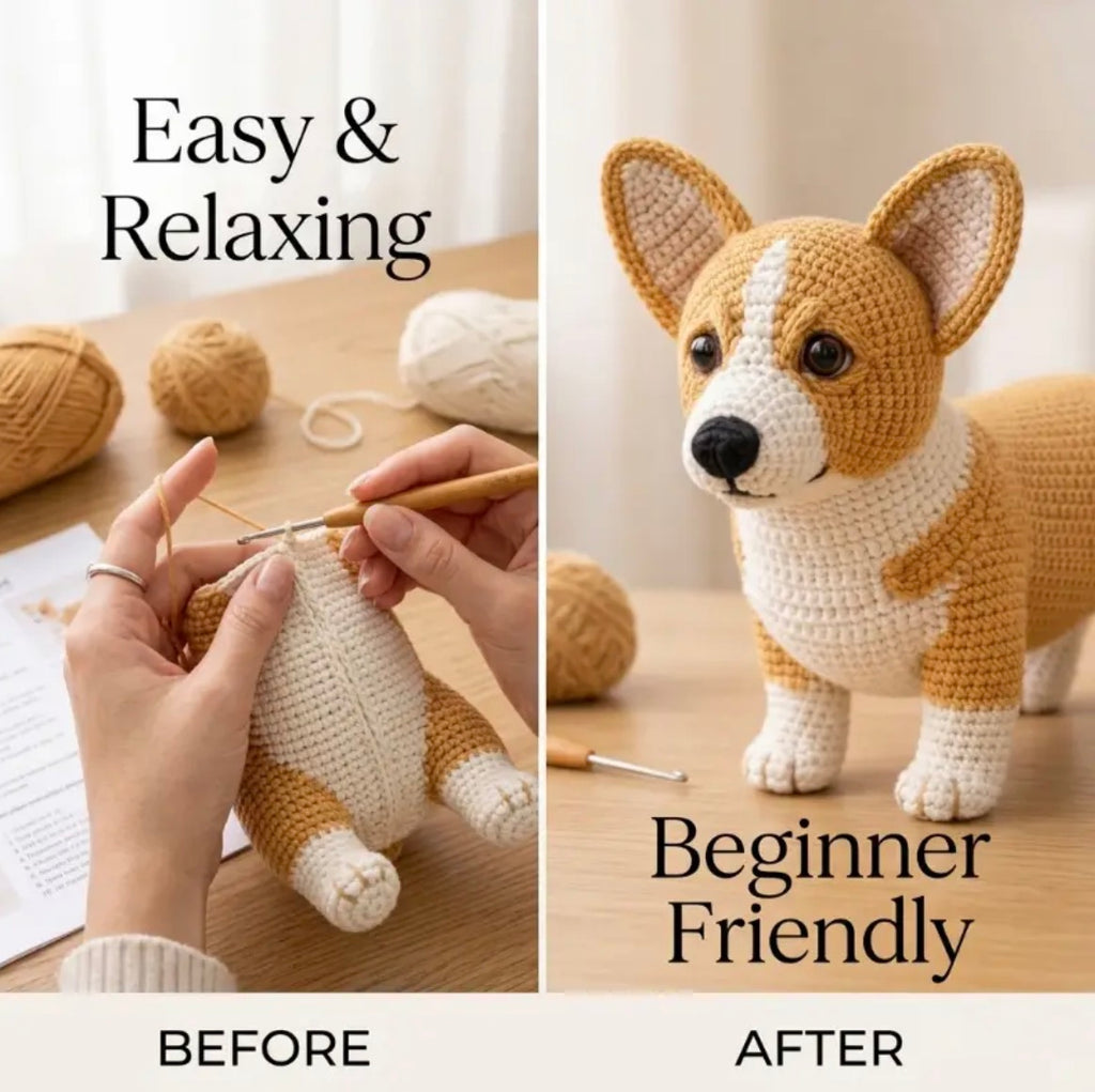 Corgi Crochet Kit For Begginers – Full Kit with Yarn, Hook & Guide