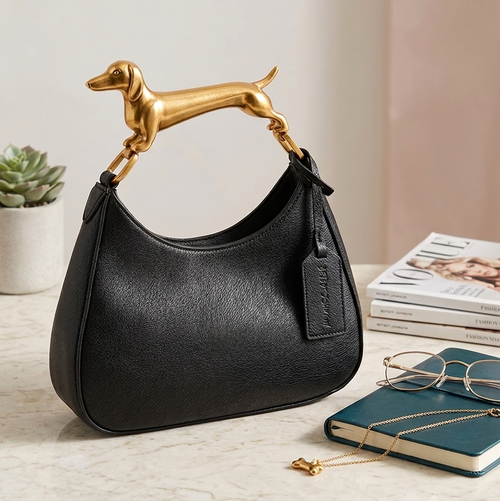 "The Wiener Whistle" Gold Dachshund Top-Handle Bag